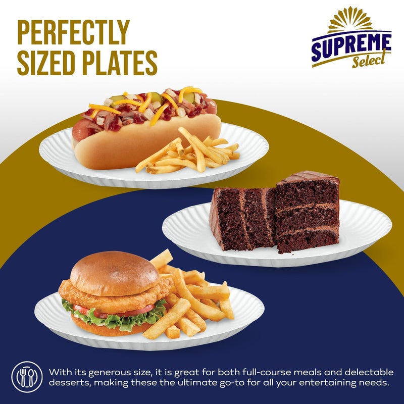Supreme Select Disposable Paper Plates in Bulk [Set of 100 | 9 inch] Uncoated White Large Plate - Ideal for Birthday Parties, Weddings, Thanksgiving, Dinners, Desserts, Crafts, and BBQs - Image 4